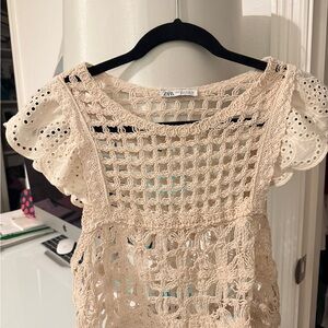 Zara Beige Crochet Blouse